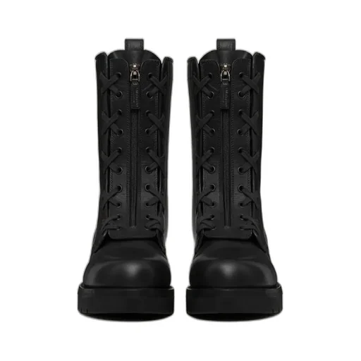 Valentino Round Toe Lace-Up Combat Boots
