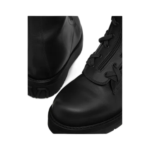 Valentino Round Toe Lace-Up Combat Boots