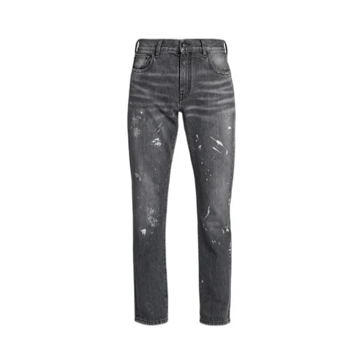 Off-White Diag-Striped Distressed Straight Leg Jeans