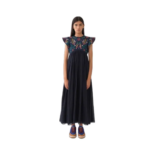 Embroidered Lotus Leaf Edge Dress