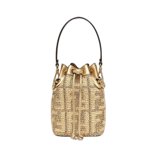 Beige And Gold Raffia Mini Bag