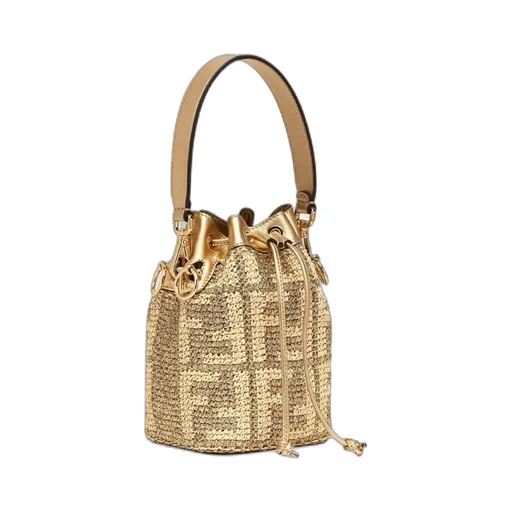 Beige And Gold Raffia Mini Bag