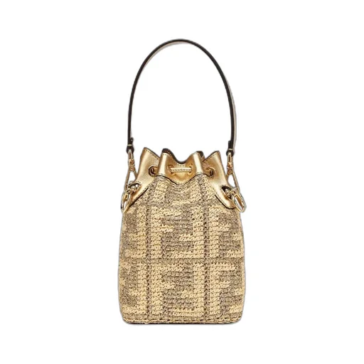 Beige And Gold Raffia Mini Bag
