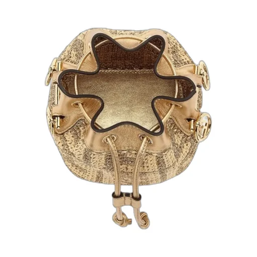 Beige And Gold Raffia Mini Bag