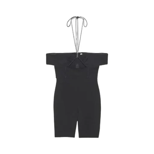 Saint Laurent Halterneck Cut-Out Off-Shoulder Playsuit