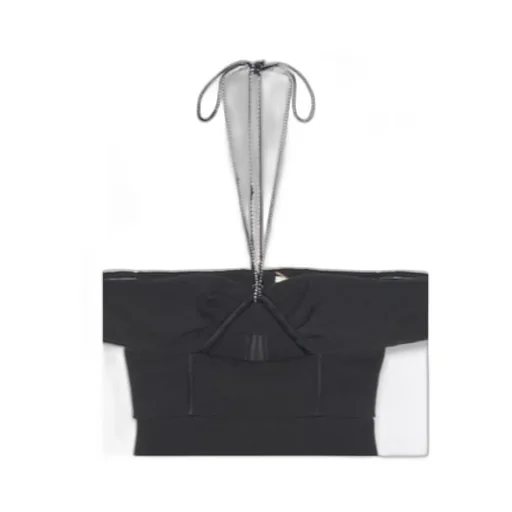 Saint Laurent Halterneck Cut-Out Off-Shoulder Playsuit