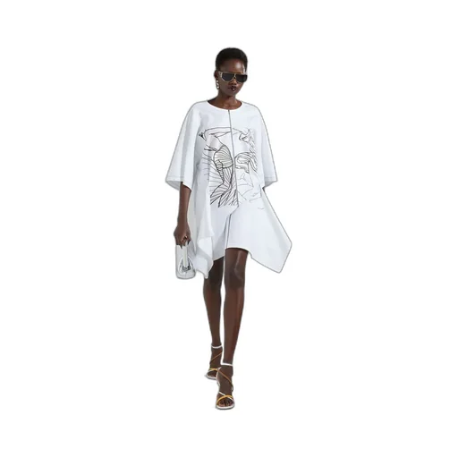 Embroidered Draped Mini Dress