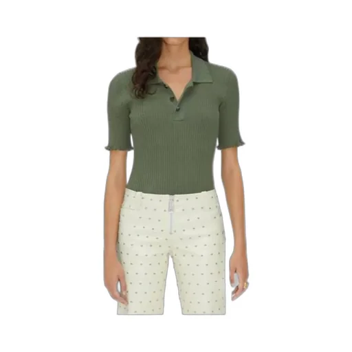 Ribbed-Knit Polo Top
