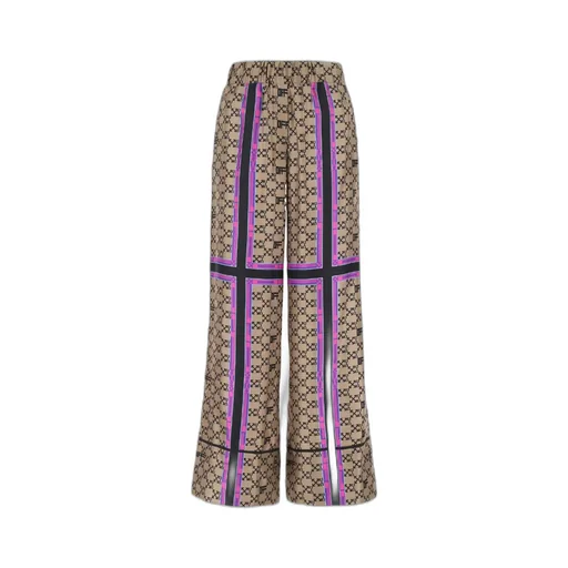 Monogram-Print Wide-Leg Silk Trousers