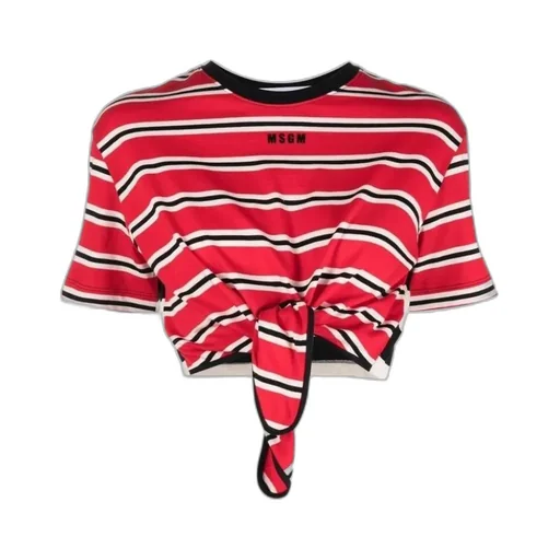 Msgm Tie-Waist Cropped T-Shirt