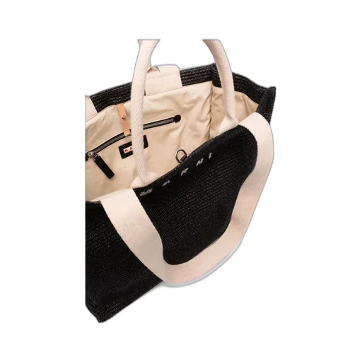Marni Logo Embroidered Raffia Top Handle Tote Bag