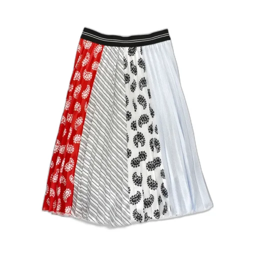 Teen Patchwork Pleated Midi Skirt