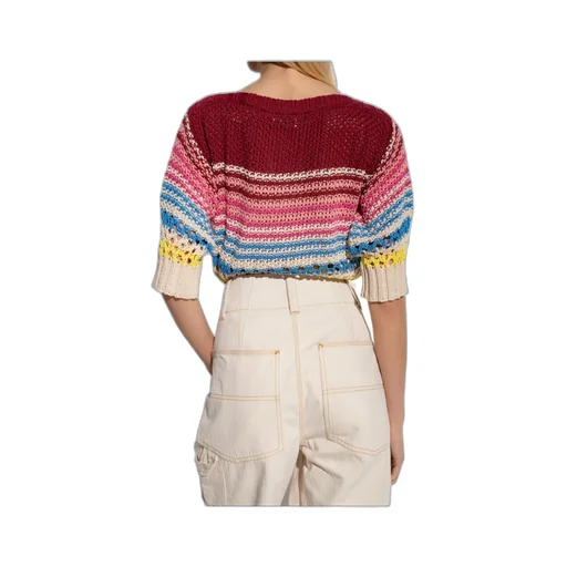 Redvalentino Striped Boat Neck Open-Knit Top