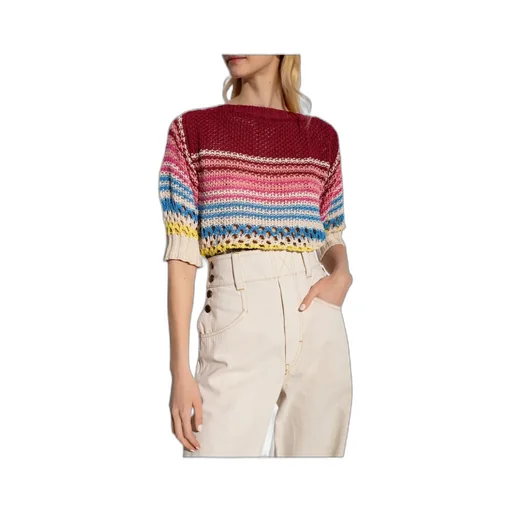 Redvalentino Striped Boat Neck Open-Knit Top