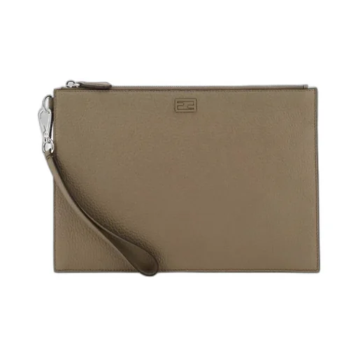 Ff-Plaque Leather Clutch Bag