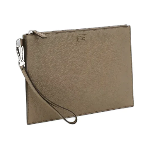 Ff-Plaque Leather Clutch Bag