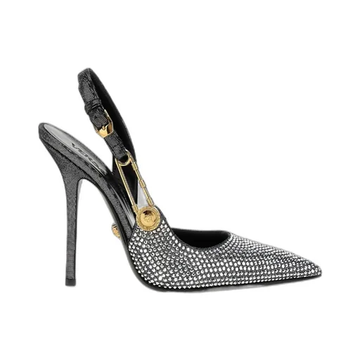 Versace Pointed Toe Embellished Slingback Pumps