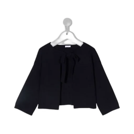 Fine-Knit Bow-Fastening Cardigan