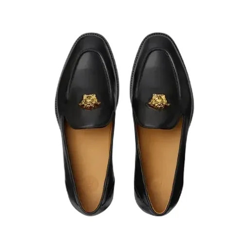 Versace Medusa Plaque Round Toe Loafers