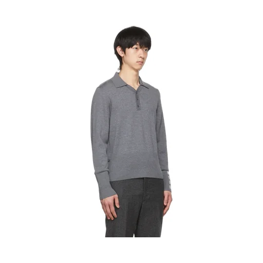 4-Bar Long-Sleeved Knitted Polo Shirt