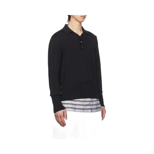 Long Sleeve Polo W/ 4Bar Cuff In Fine Merino Wool