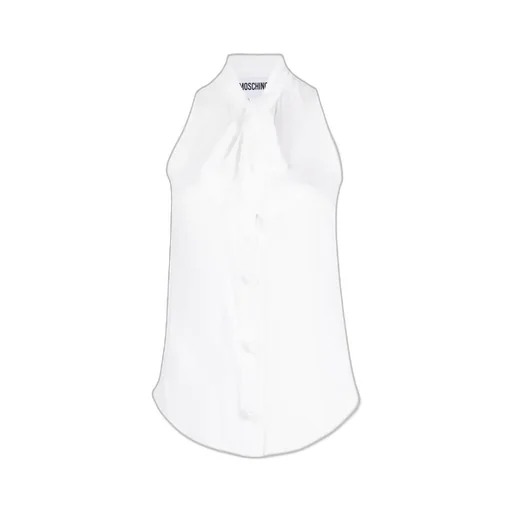 Moschino Sleeveless Pussy-Bow Buttoned Blouse