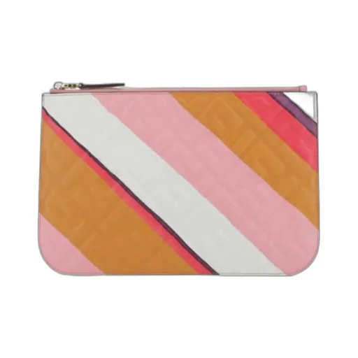 Fendi Ff Logo Embossed Striped Zipped Wallet