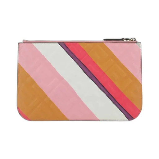 Fendi Ff Logo Embossed Striped Zipped Wallet