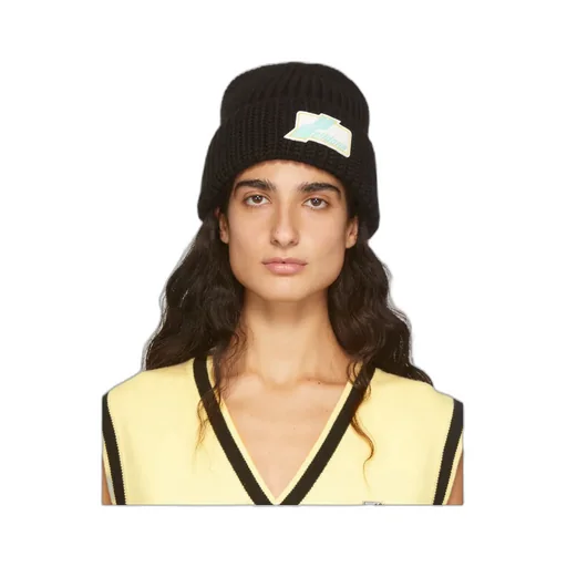 Black Logo Rib Knitted Hat