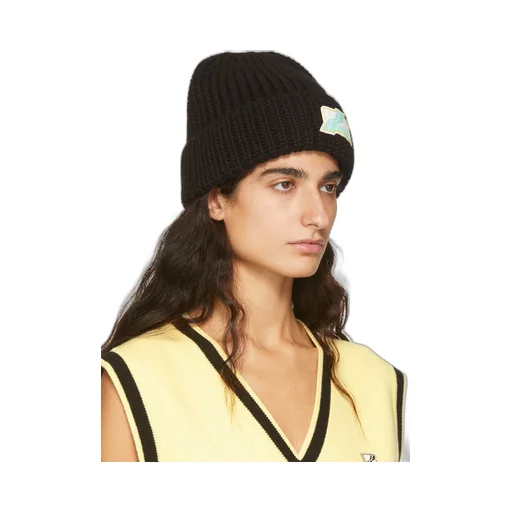 Black Logo Rib Knitted Hat
