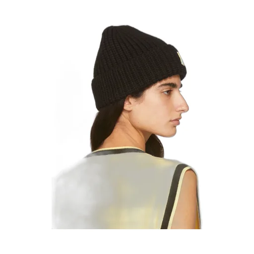 Black Logo Rib Knitted Hat