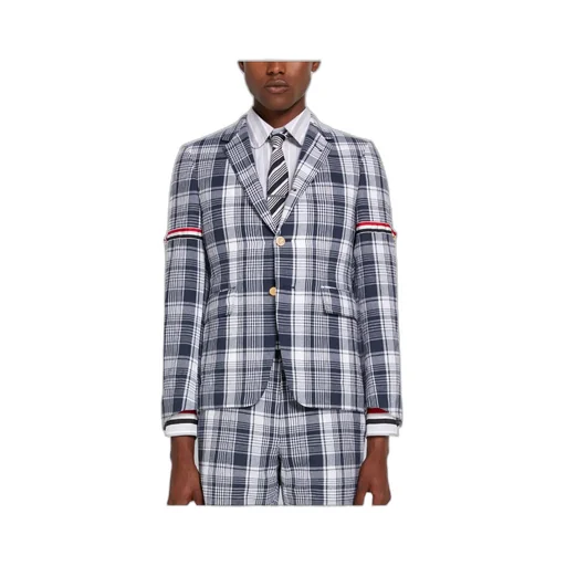 Navy Blue Plaid Armband Suit Jacket