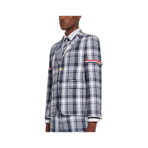 Navy Blue Plaid Armband Suit Jacket