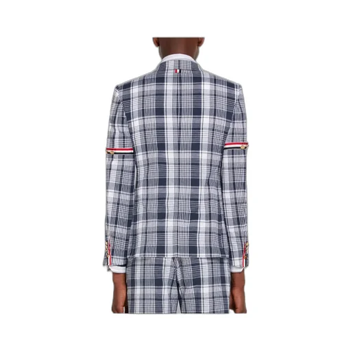 Navy Blue Plaid Armband Suit Jacket