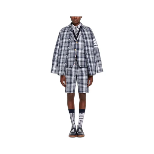 Navy Blue Plaid Armband Suit Jacket
