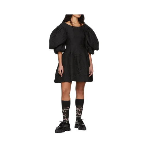 Jacquard Puff-Sleeve Mini Dress