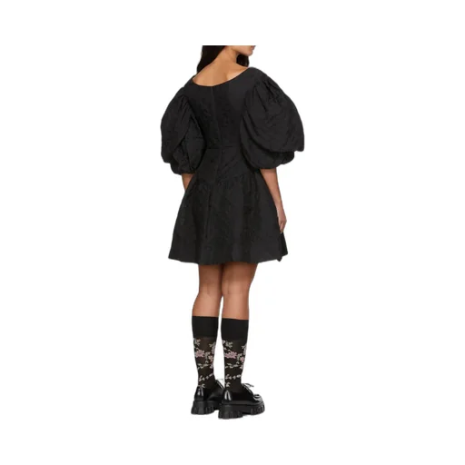 Jacquard Puff-Sleeve Mini Dress