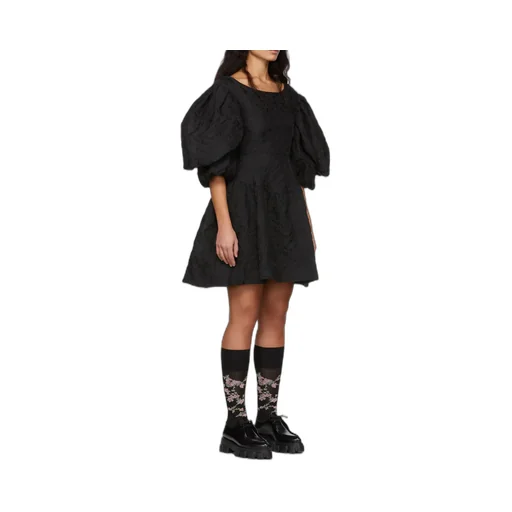 Jacquard Puff-Sleeve Mini Dress