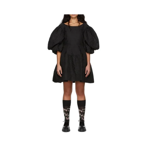 Jacquard Puff-Sleeve Mini Dress