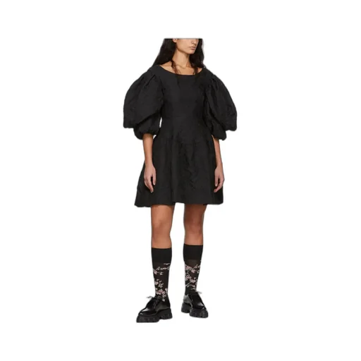 Jacquard Puff-Sleeve Mini Dress