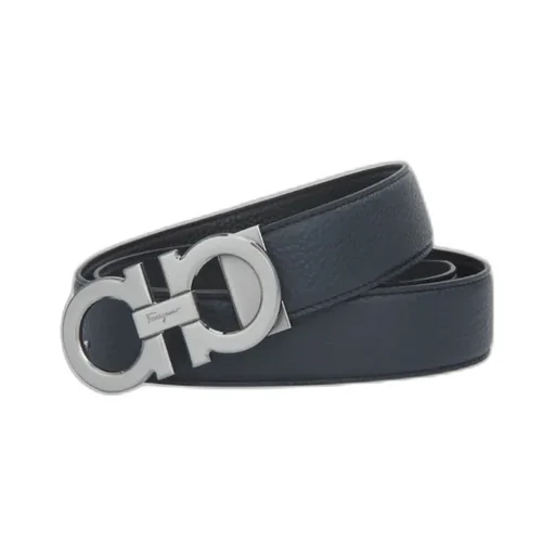 Dark Blue Silver Buckle Double-Sided Gancini Belt