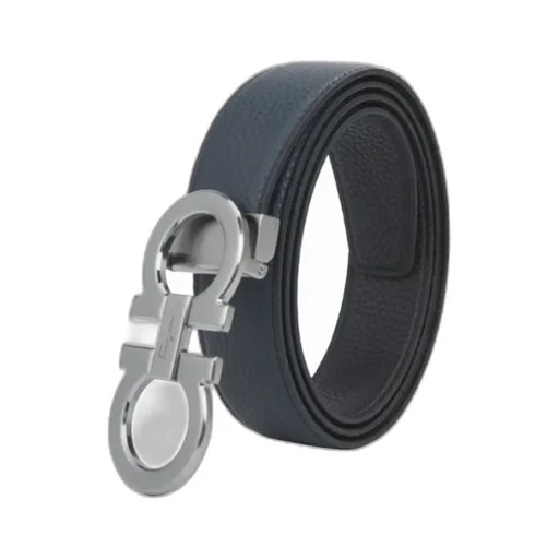 Dark Blue Silver Buckle Double-Sided Gancini Belt