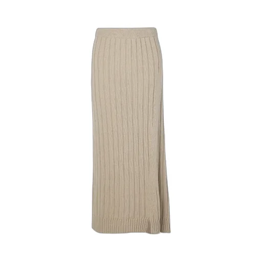 Asymmetrical Ribbed Cashmere Mid-Length Skirt