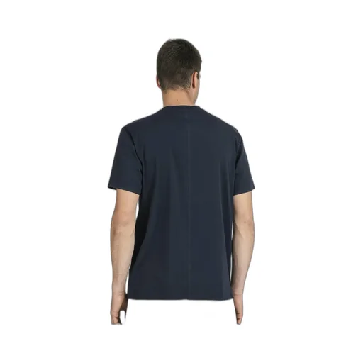 Navy Blue Round Collar Short-Sleeved T-Shirt