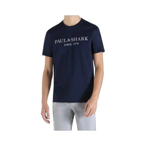 Navy Blue Round Collar Short-Sleeved T-Shirt