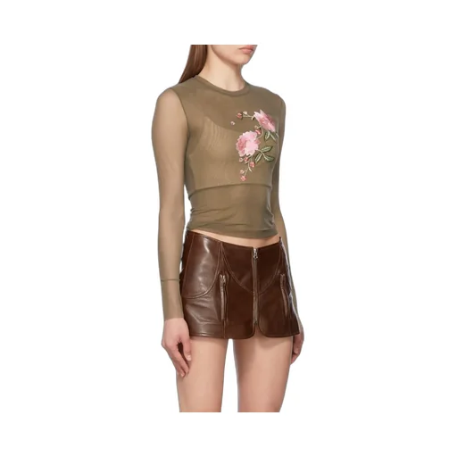 Floral-Embroidered Sheer Top