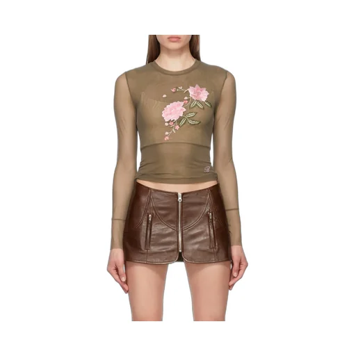 Floral-Embroidered Sheer Top