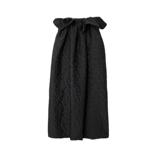 Black Ruffled Jacquard Mid-Length Tube Top Dress