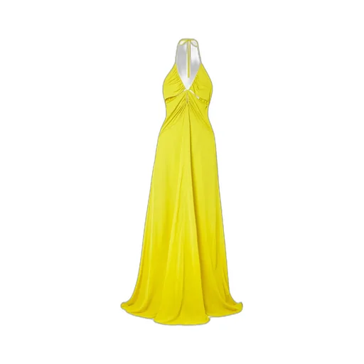 Shrink Pleated And Hanging Neck Extra-Long Dress