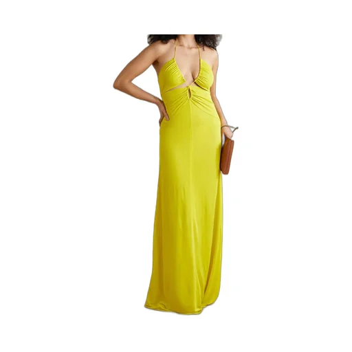 Shrink Pleated And Hanging Neck Extra-Long Dress